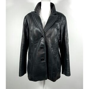 Avanti Women's 2X Black Genuine Leather Button Front Coat Jacket Size